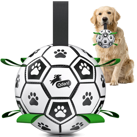 Classic Black & White Dog Soccer Ball with Straps | Large Dogs – 8 inch