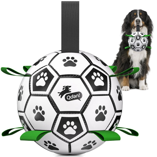 Classic Black & White Dog Soccer Ball with Straps | Extra Large Dogs – 9 inch