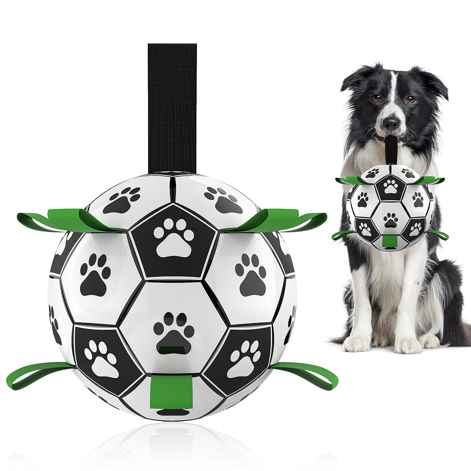 QDAN Dog Toys Soccer Ball with Straps, Interactive Dog Toys for Tug of War, Puppy Birthday Gifts, Dog Tug Toy, Dog Water Toy, Durable Dog Balls World Cup for Small & Medium& Large Dogs（6 & 8 Inch）
