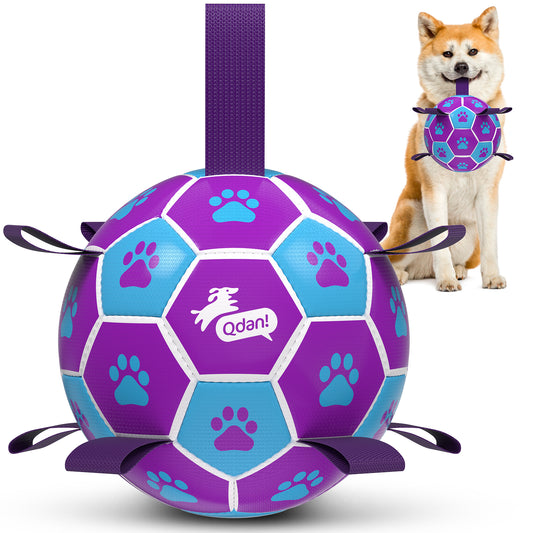 Purple Blue Dog Soccer Ball with Straps | Medium to Large Dogs – 6 inch & 8 inch