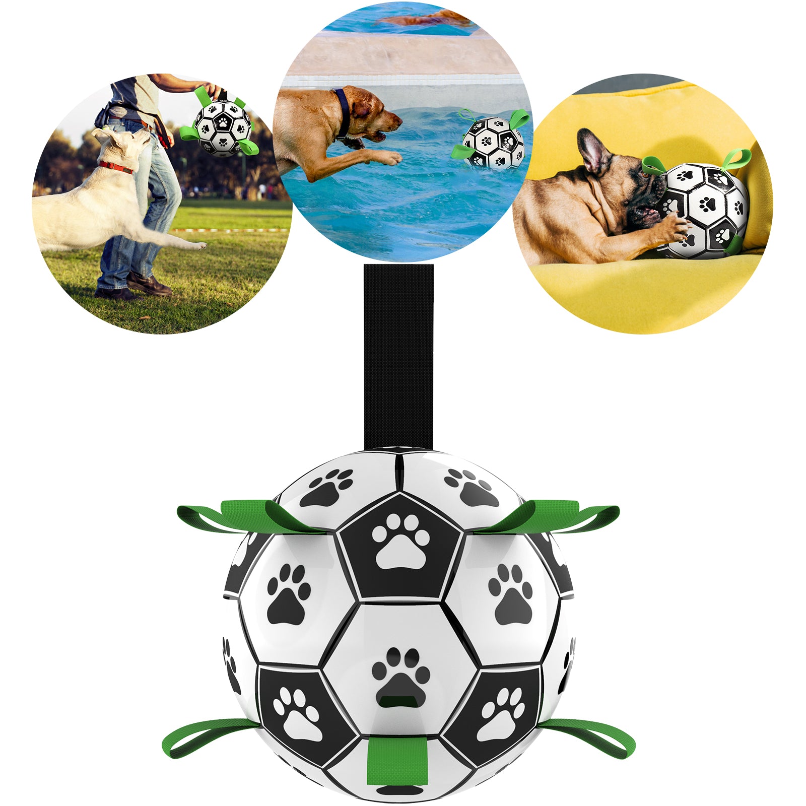 QDAN Dog Toys Soccer Ball with Straps, Interactive Dog Toys for Tug of War, Puppy Birthday Gifts, Dog Tug Toy, Dog Water Toy, Durable Dog Balls World Cup for Small & Medium& Large Dogs（6 & 8 Inch）