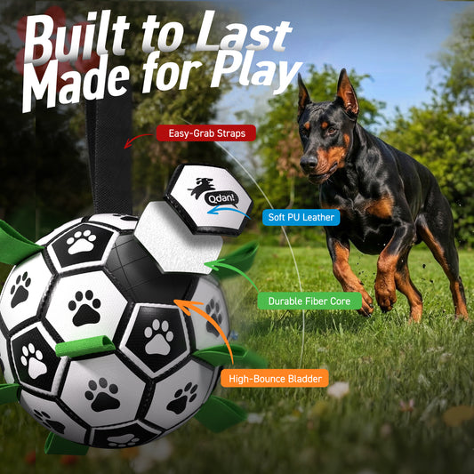 Classic Black & White Dog Soccer Ball with Straps | Giant Dogs – 10 inch