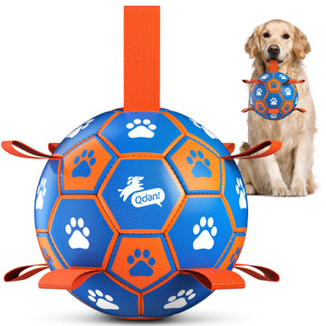 Blue Orange Dog Soccer Ball with Straps | Large Dogs – 8 inch