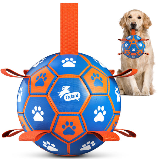 Blue Orange Dog Soccer Ball with Straps | Large Dogs – 8 inch