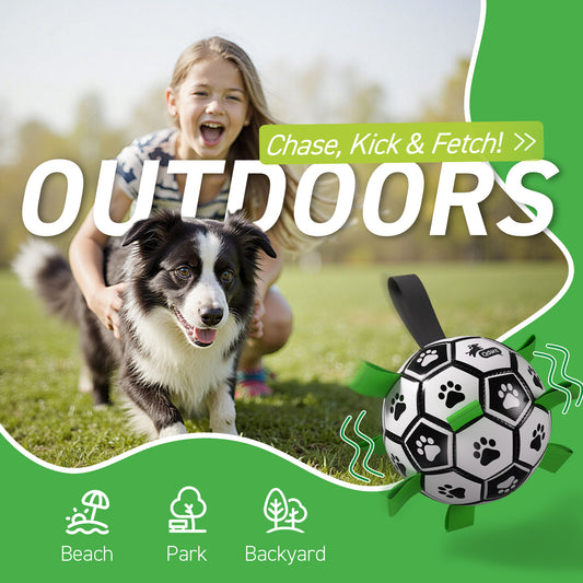 Classic Black & White Dog Soccer Ball with Bell & Ropes - 6 inch to 8 inch