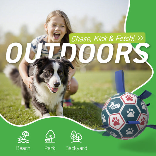 Blue White Dog Soccer Ball with Straps | Large Dogs – 8 inch