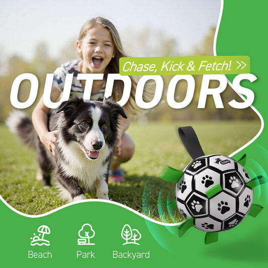 Classic Black & White Dog Soccer Ball with Bell & Ropes | Medium Dogs – 6 inch