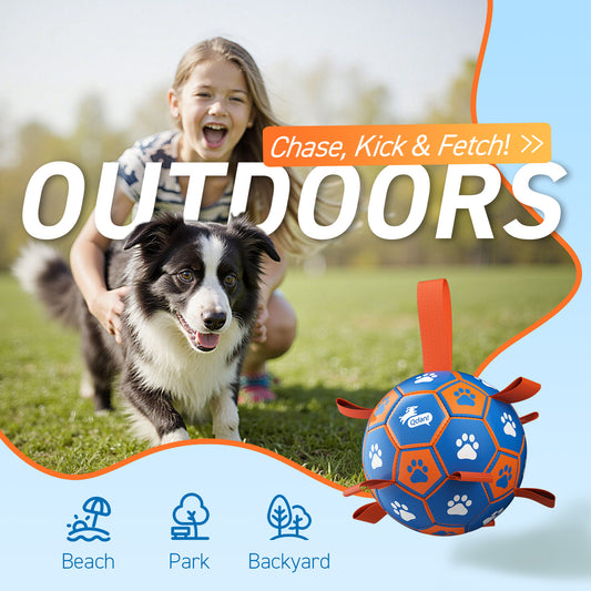 Blue Orange Dog Soccer Ball with Straps | Large Dogs – 8 inch