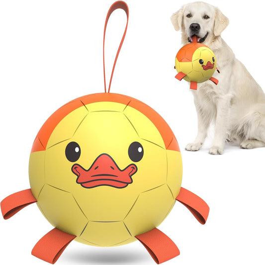 Yellow Duck Dog Soccer Ball with Straps | Large Dogs – 8 inch