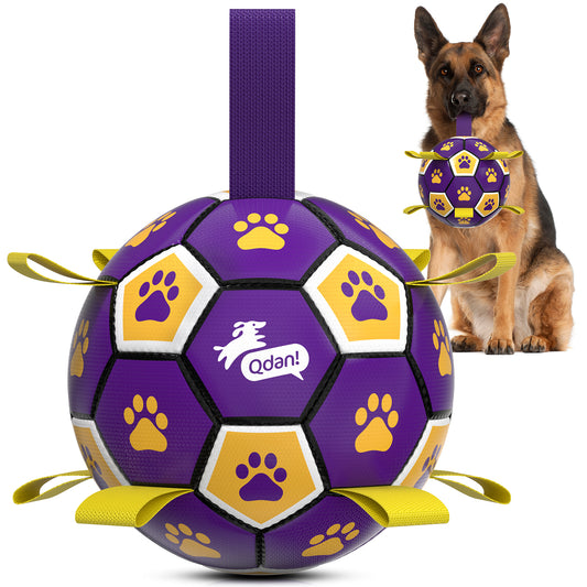 Purple Yellow Dog Soccer Ball with Straps | Extra Large Dogs – 9 inch