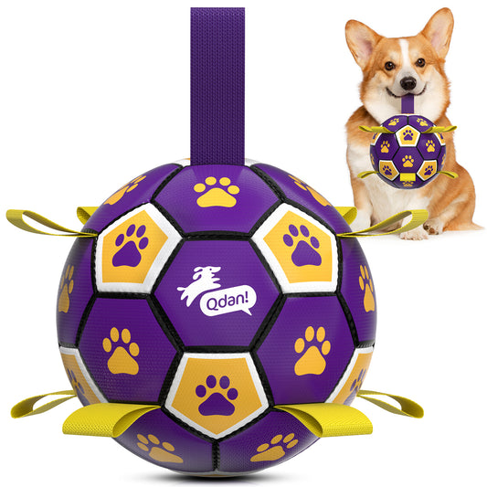 Purple Yellow Dog Soccer Ball with Straps | Medium Dogs – 6 inch