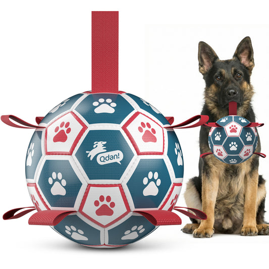 Blue Red Dog Soccer Ball with Straps | Extra Large Dogs – 9 inch