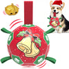 Red Green Christmas Bell Dog Soccer Ball with Straps | Large Dogs – 8 inch
