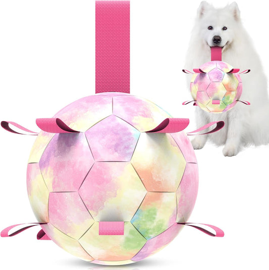 Gradient Rainbow Dog Soccer Ball with Straps | Extra Large Dogs – 9 inch