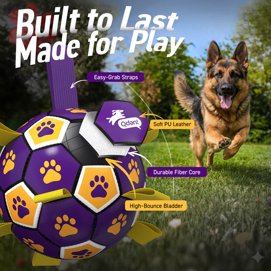 Purple Yellow Dog Soccer Ball with Straps | Extra Large Dogs – 9 inch