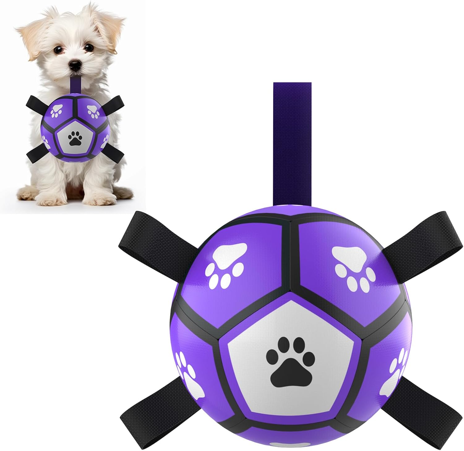 QDAN Dog Toys Soccer Balls: Interactive Dog Toys for Tug of War, Doggy Balls with Straps, Puppy Birthday Gifts, Durable Puppy Ball for Small（5 Inch）