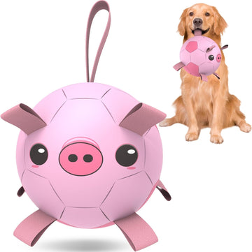Pink Pig Dog Soccer Ball with Straps | Large Dogs – 8 inch