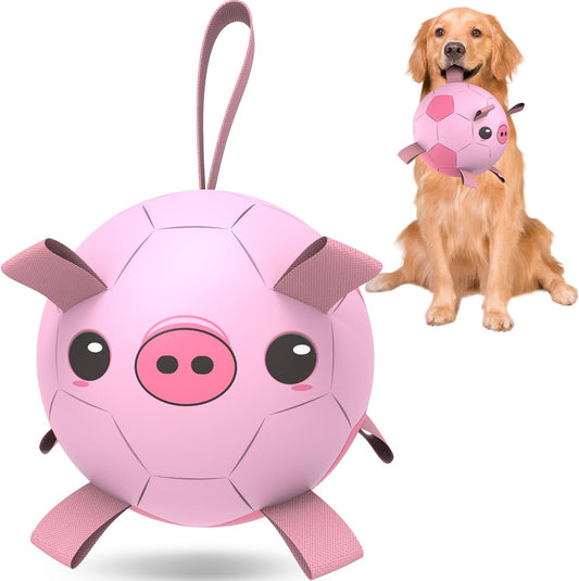 Pink Pig Dog Soccer Ball with Straps | Large Dogs – 8 inch