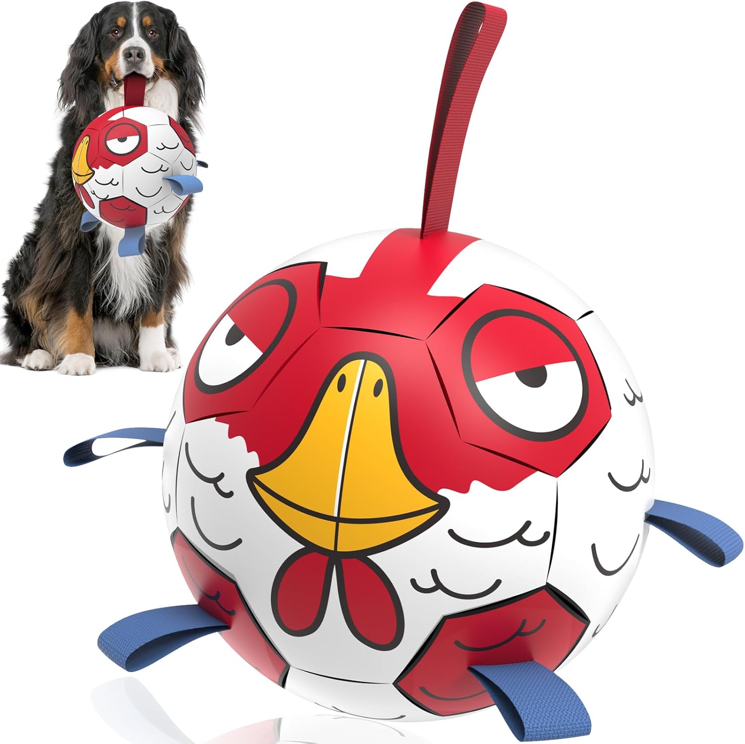 QDAN Dog Toys Soccer Ball with Straps - Durable Extra Large Dog Balls, Beach Pool Water Toys, Herding Balls (9 Inch)