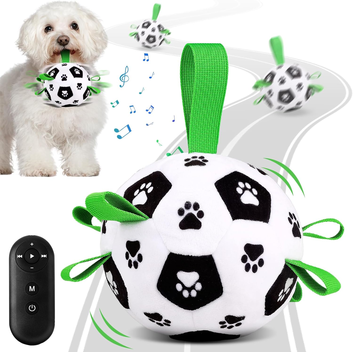 QDAN Interactive Dog Toys, Dog Soccer Ball with Straps, Dog Toys to Keep Them Busy, Remote Control, Jumping Balls with Recording and Music Modes for Small Medium Large Pet