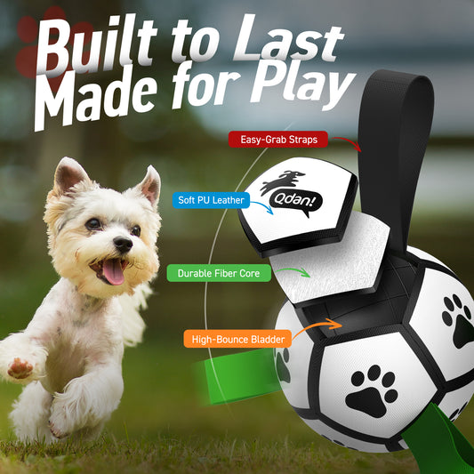 Classic Black & White Dog Soccer Ball with Straps | Small Dogs - 5 inch