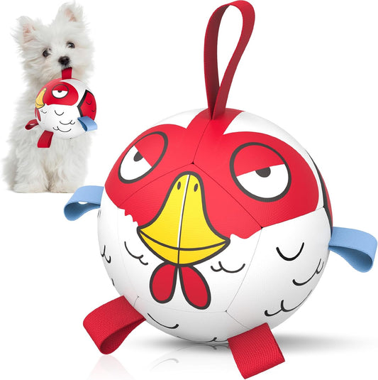 Red Cartoon Chicken Dog Soccer Ball with Straps | Small Dogs – 5 inch