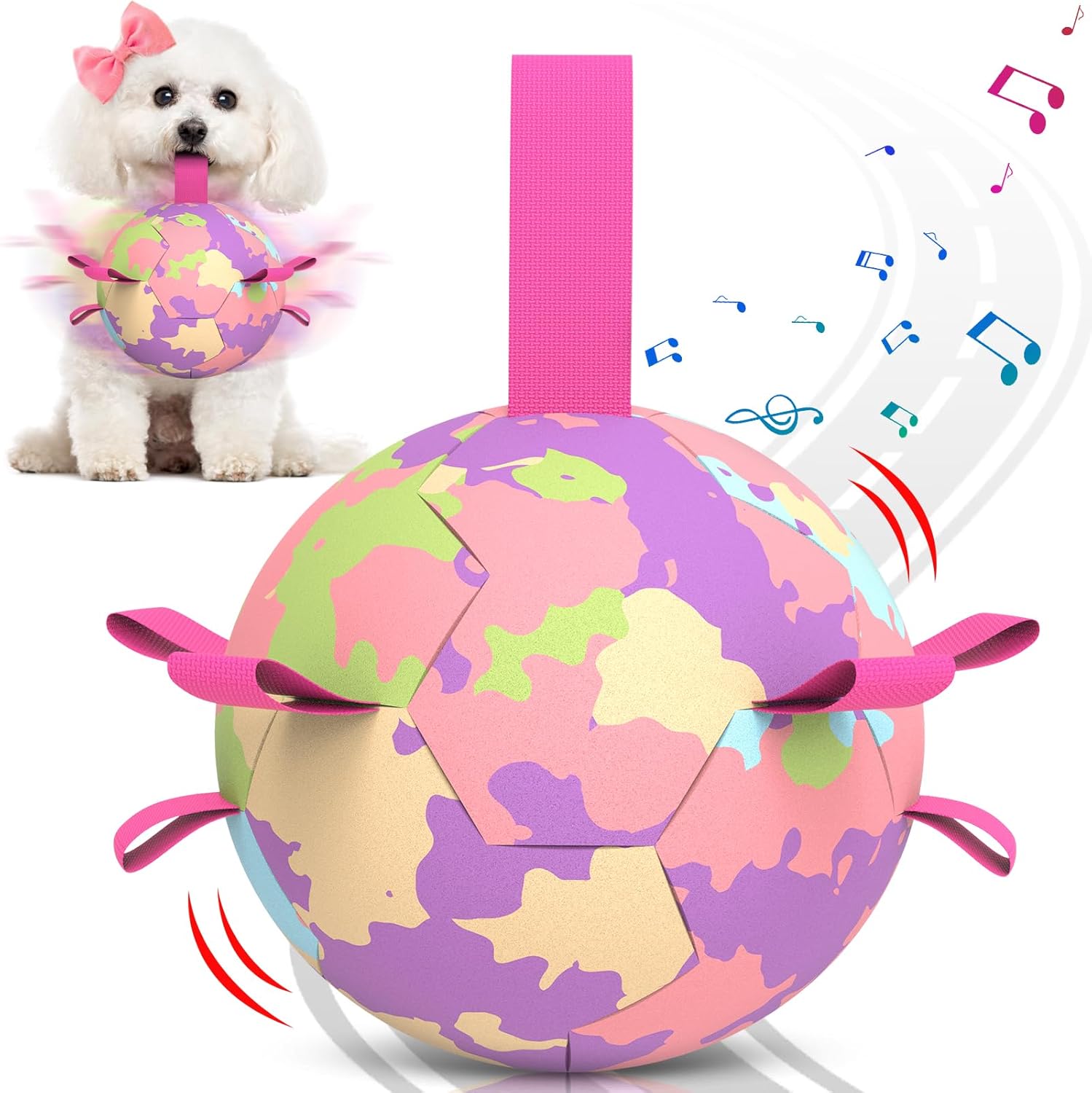 QDAN Interactive Dog Toys Soccer Ball: Bouncing Ball for Dogs, Jumping Dog Balls with Recording and Music Modes, Puppy Birthday Gifts, Rechargeable Moving Pet Toy to Keep Them Busy, Rainbow