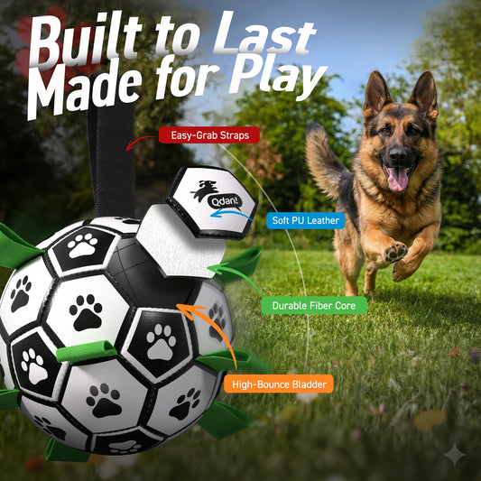 Classic Black & White Dog Soccer Ball with Straps | Extra Large Dogs – 9 inch