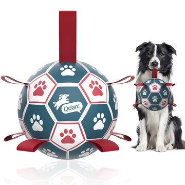 Blue Red Dog Soccer Ball with Straps | Medium Dogs – 6 inch
