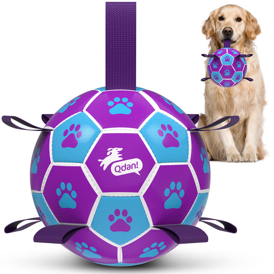 Purple Blue Dog Soccer Ball with Straps | Large Dogs – 8 inch