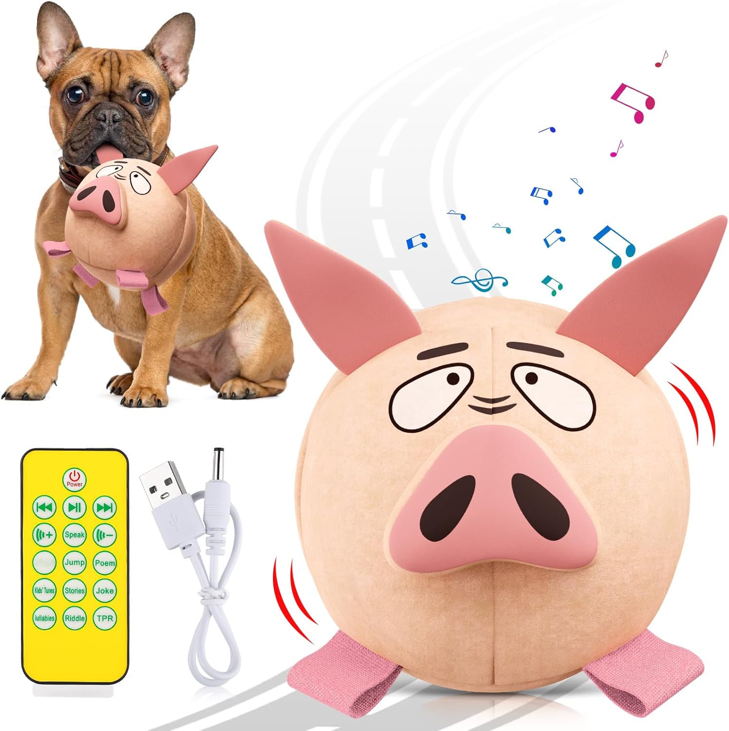 QDAN Interactive Dog Toys - Bouncing Ball for Dogs, Remote Control, Jumping Dog Balls with Recording and Music Modes, Dog Birthday Toy, Rechargeable Moving Dog Toy to Keep Them Busy, Pig