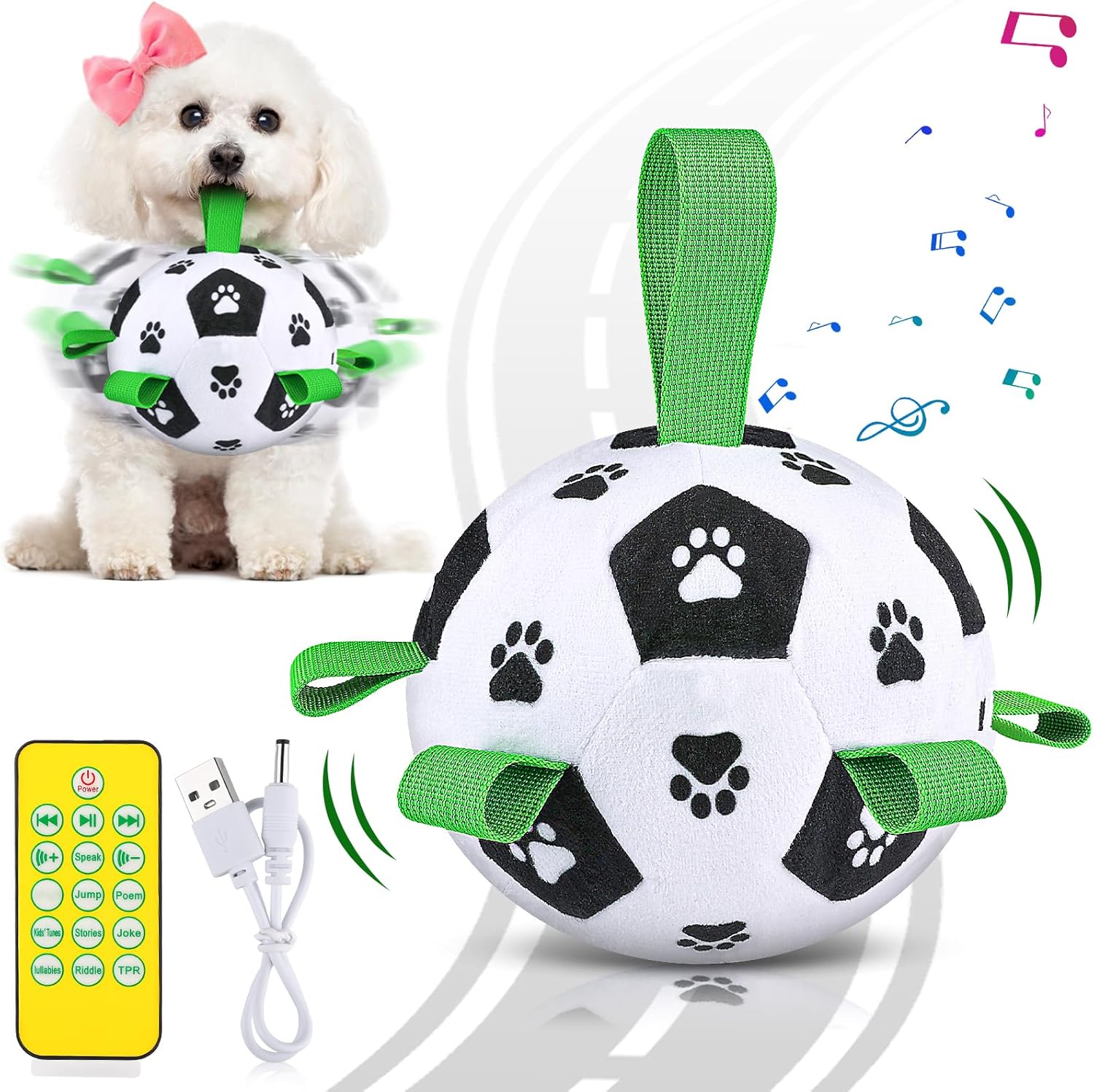 QDAN Interactive Dog Toys, Moving Dog Balls with Straps, Remote Control, Jumping Rolling Bouncing Soccer Ball for Dogs for Small Medium Large Pet
