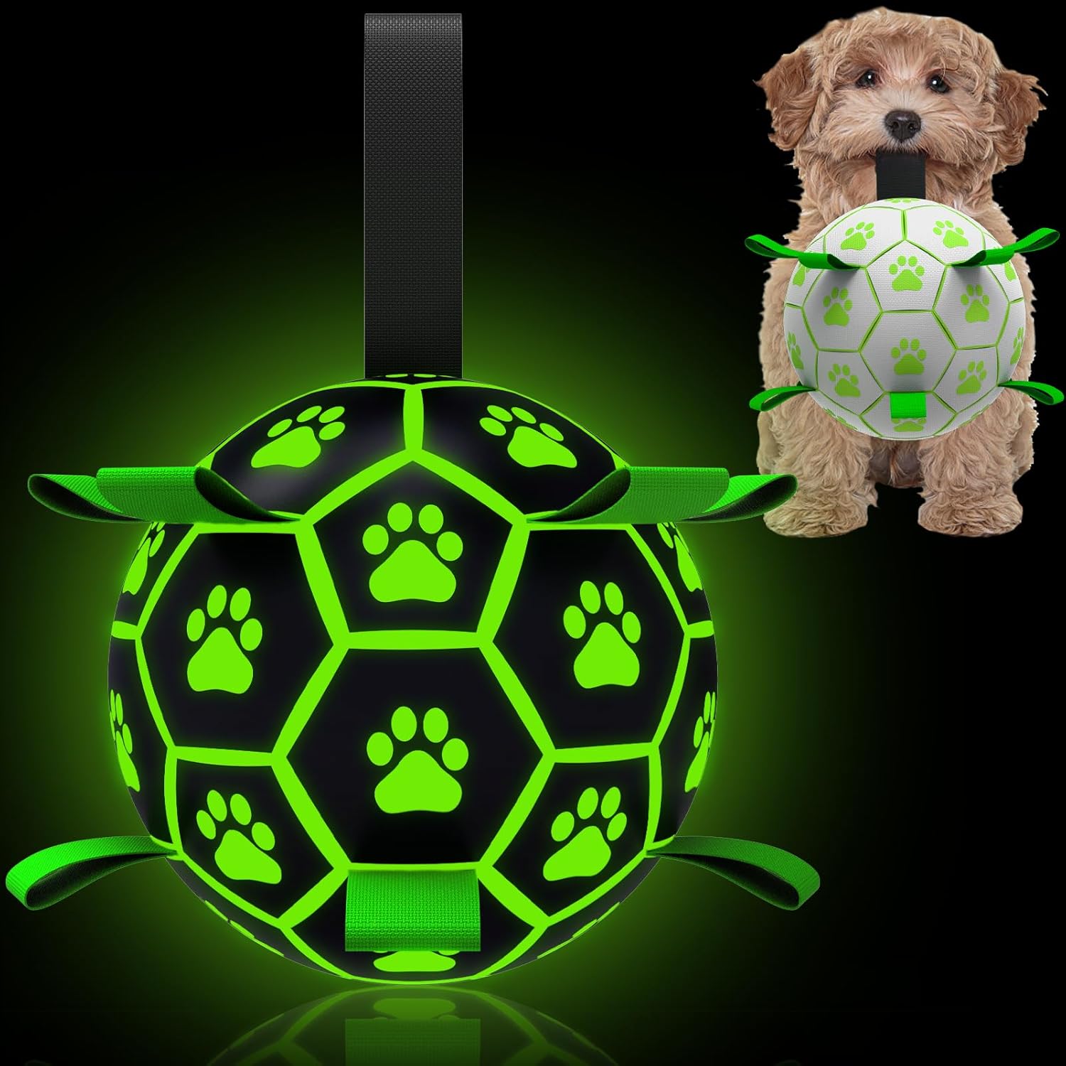 QDAN Premium Dog Ball, Glow in The Dark Dog Toys, Soccer Ball for Dogs, Outdoor Dog Toys, Pet Water Toy, Puppy Birthday Gifts, Puppy Essentials for Small Medium (6 Inch)