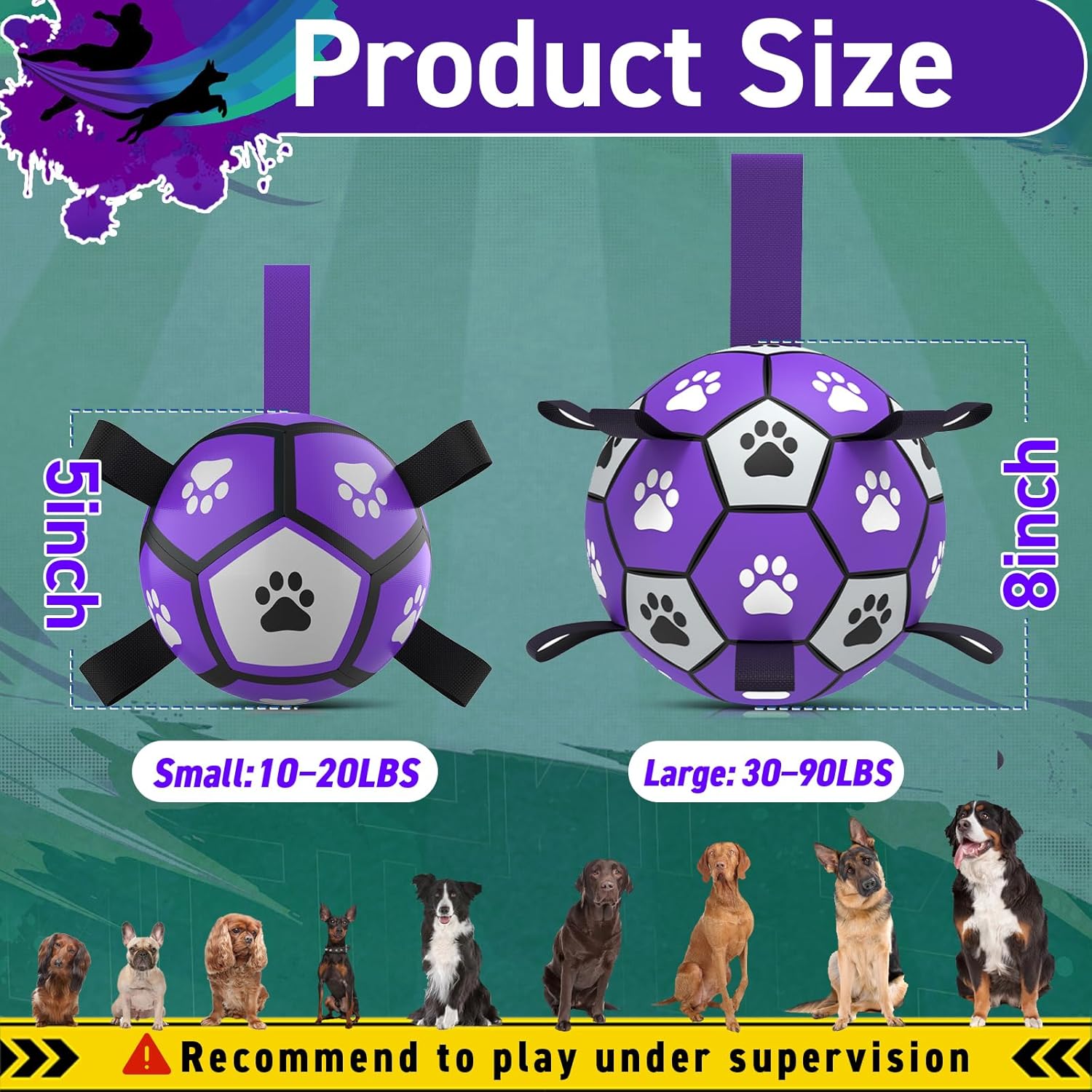 QDAN Dog Toys Soccer Balls: Interactive Dog Toys for Tug of War, Doggy Balls with Straps, Puppy Birthday Gifts, Durable Puppy Ball for Small（5 Inch）