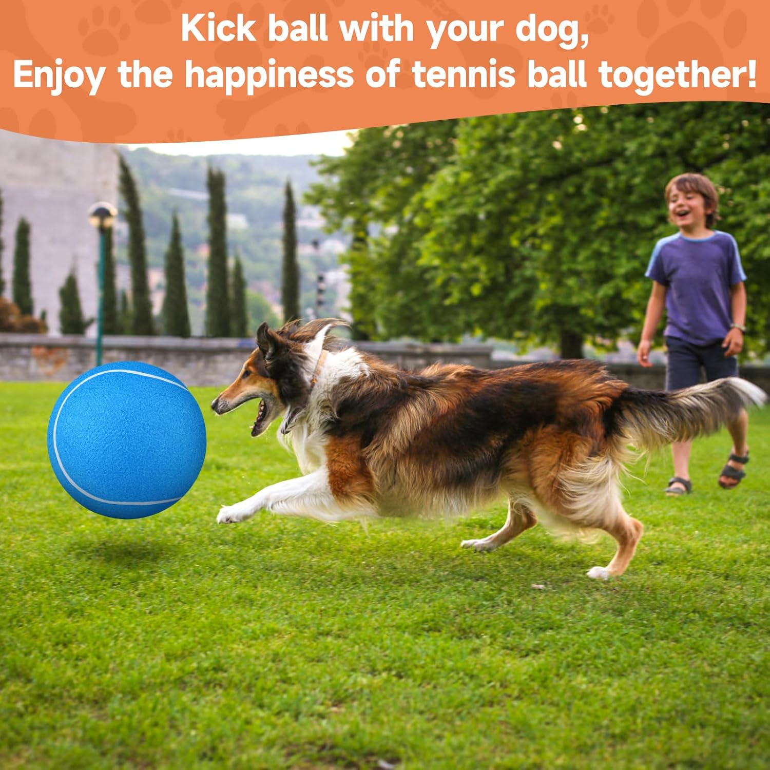 QDAN Giant Large Tennis Ball for Dogs: 9.5" Big Ball for Dogs for Outdoor Play, Big Tennis Balls Dog Toy, Tennis Balls for Small Medium Large Dog, Blue