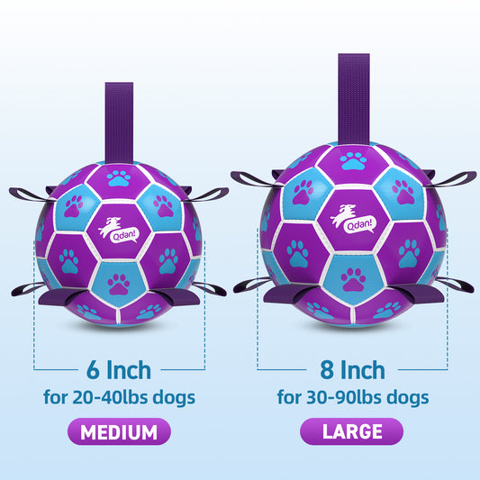 Purple Blue Dog Soccer Ball with Straps | Medium to Large Dogs – 6 inch & 8 inch