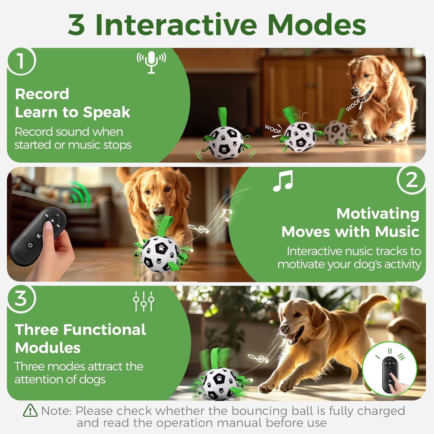 QDAN Interactive Dog Toys, Dog Soccer Ball with Straps, Dog Toys to Keep Them Busy, Remote Control, Jumping Balls with Recording and Music Modes for Small Medium Large Pet