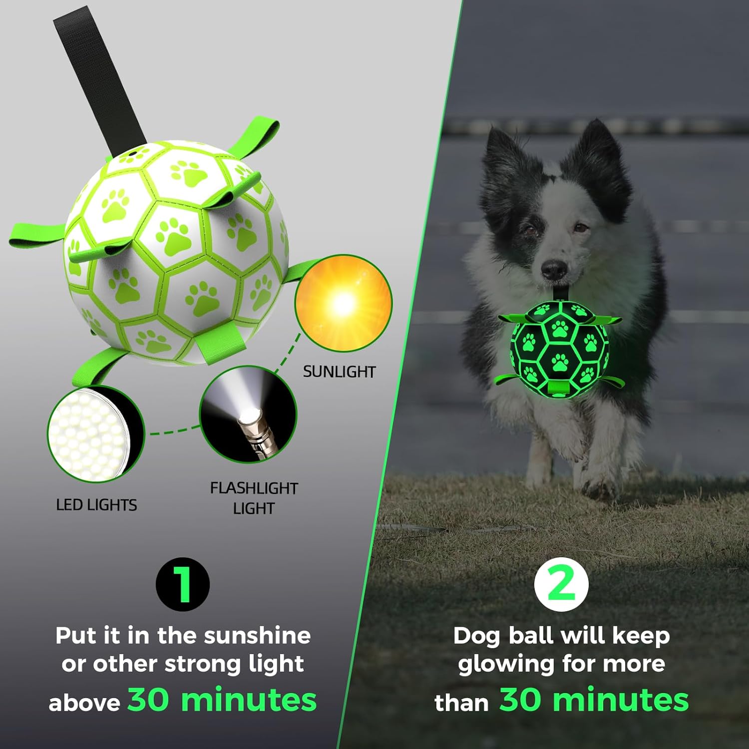 QDAN Premium Dog Ball, Glow in The Dark Dog Toys, Soccer Ball for Dogs, Outdoor Dog Toys, Pet Water Toy, Puppy Birthday Gifts, Puppy Essentials for Small Medium (6 Inch)