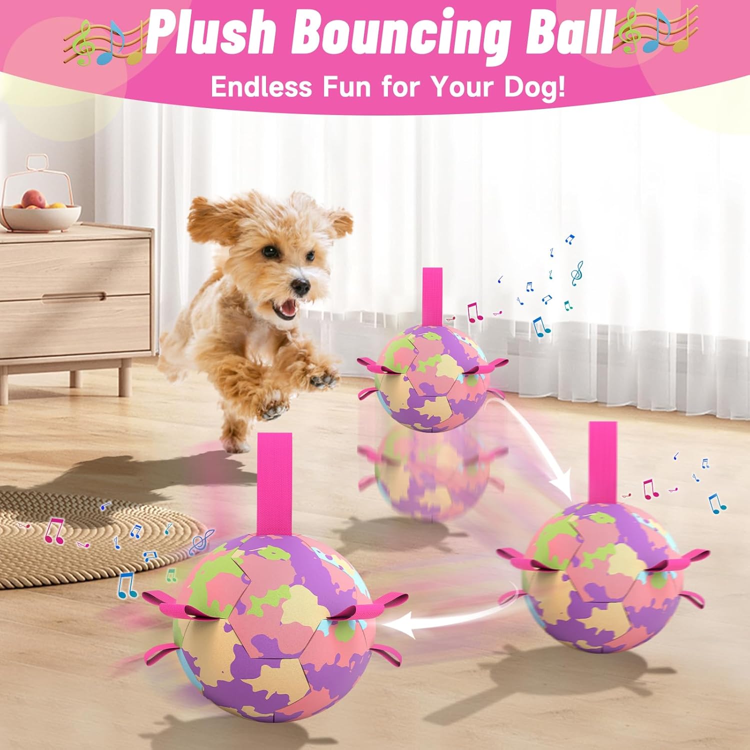 QDAN Interactive Dog Toys Soccer Ball: Bouncing Ball for Dogs, Jumping Dog Balls with Recording and Music Modes, Puppy Birthday Gifts, Rechargeable Moving Pet Toy to Keep Them Busy, Rainbow