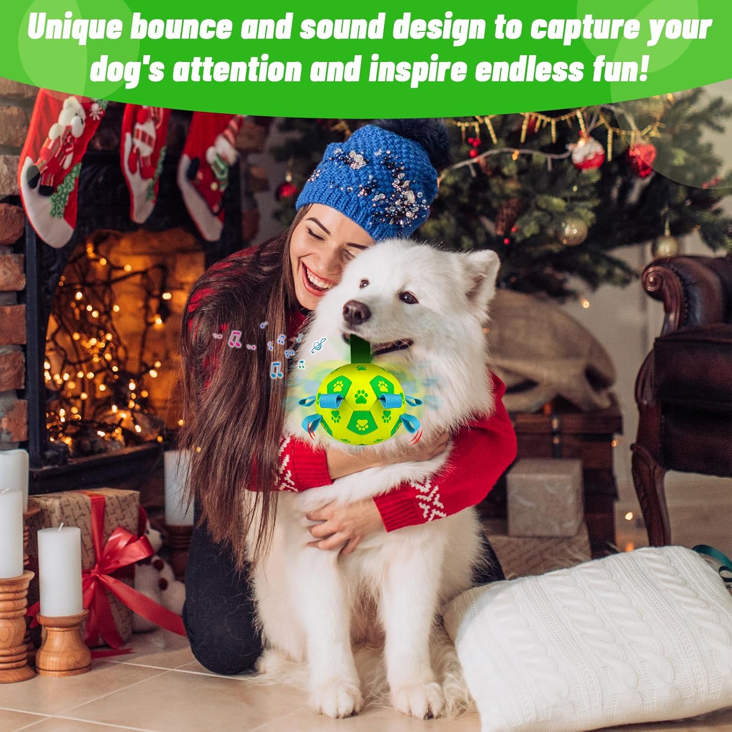 QDAN Interactive Dog Toys Soccer Ball - Bouncing Ball, Jumping Dog Balls with Recording and Music Modes, Birthday Toy, Rechargeable Moving Dog Toy to Keep Them Busy, Yellow Green