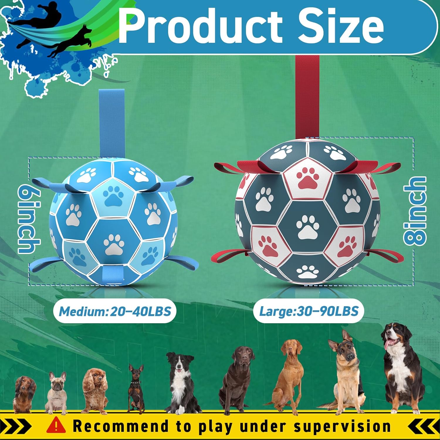 QDAN Premium Dog Ball, Dog Soccer Ball for Dogs, Outdoor Pet Toys, Pet Water Toys, Puppy Birthday Gifts for Small Medium (6 Inch)