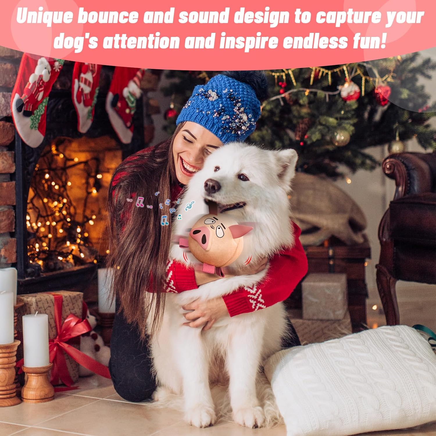 QDAN Interactive Dog Toys - Bouncing Ball for Dogs, Remote Control, Jumping Dog Balls with Recording and Music Modes, Dog Birthday Toy, Rechargeable Moving Dog Toy to Keep Them Busy, Pig