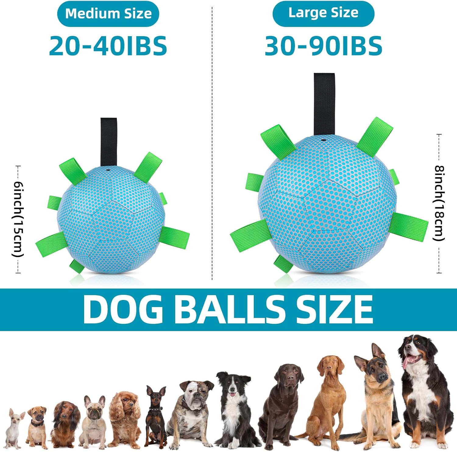 QDAN Reflective Soccer Ball with Straps: Interactive Tug of War Toys for Large Dogs, Night Dog Balls, Water Toy, Puppy Birthday Gifts (8 Inch)