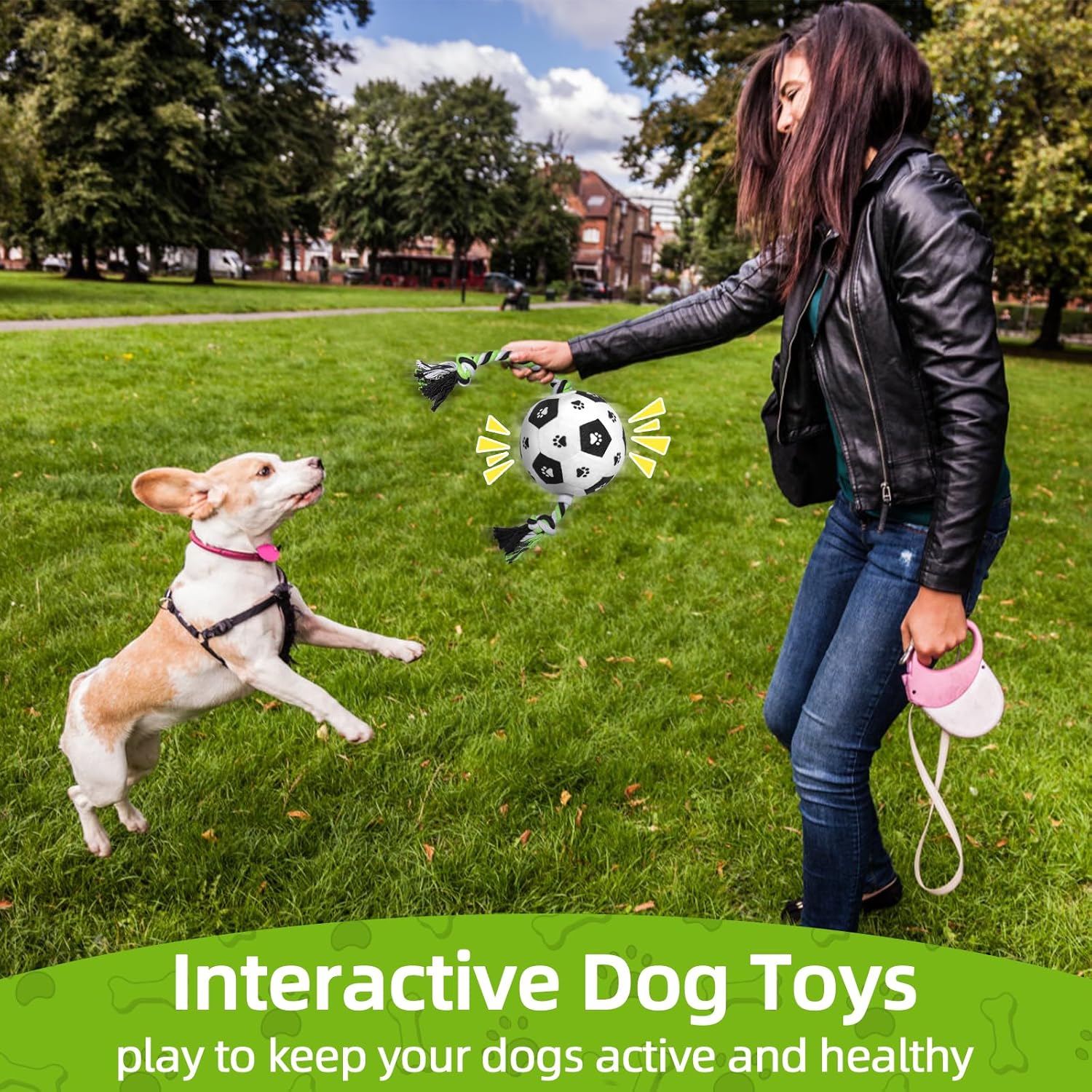 QDAN Dog Soccer Ball, Outdoor Dog Toys, Soccer Ball for Dogs on Rope Plush Birthday Toys for Small to Medium (Black)