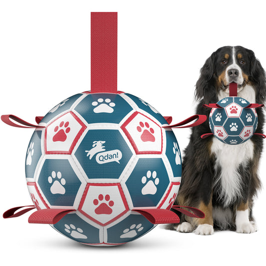 Blue Red Dog Soccer Ball with Straps | Extra Large Dogs – 9 inch