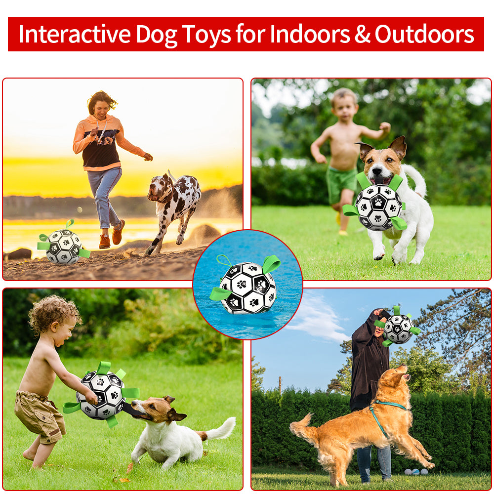 QDAN Dog Toys Soccer Ball with Straps, Interactive Dog Toys for Tug of War, Puppy Birthday Gifts, Dog Tug Toy, Dog Water Toy, Durable Dog Balls World Cup for Small & Medium& Large Dogs（6 & 8 Inch）