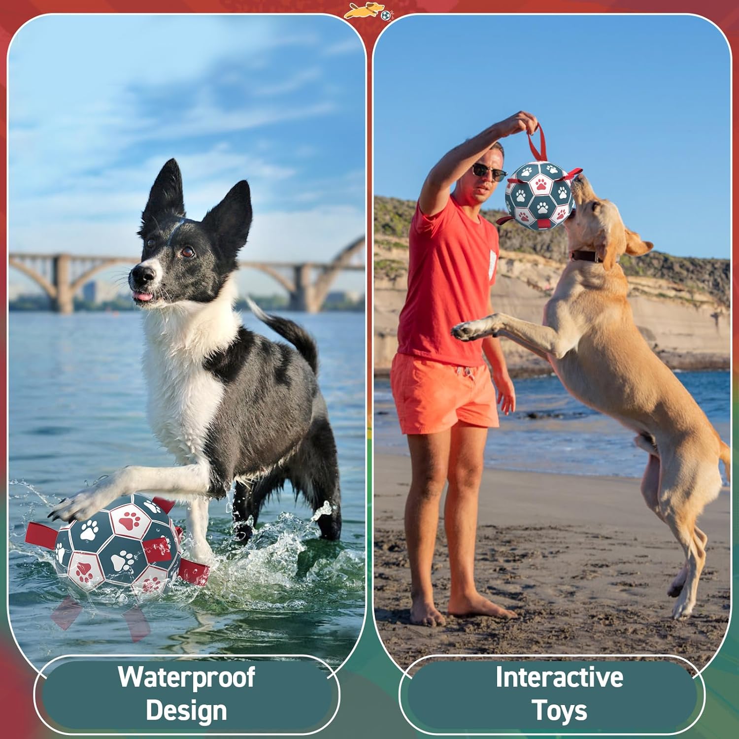 QDAN Dog Toys Soccer Ball with Straps：Durable Balls for Large Dogs, Outdoor Dog Toys, Puppy Birthday Gifts (8 Inch)