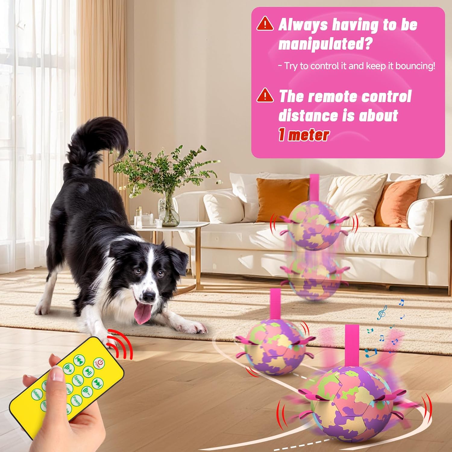 QDAN Interactive Dog Toys Soccer Ball: Bouncing Ball for Dogs, Jumping Dog Balls with Recording and Music Modes, Puppy Birthday Gifts, Rechargeable Moving Pet Toy to Keep Them Busy, Rainbow