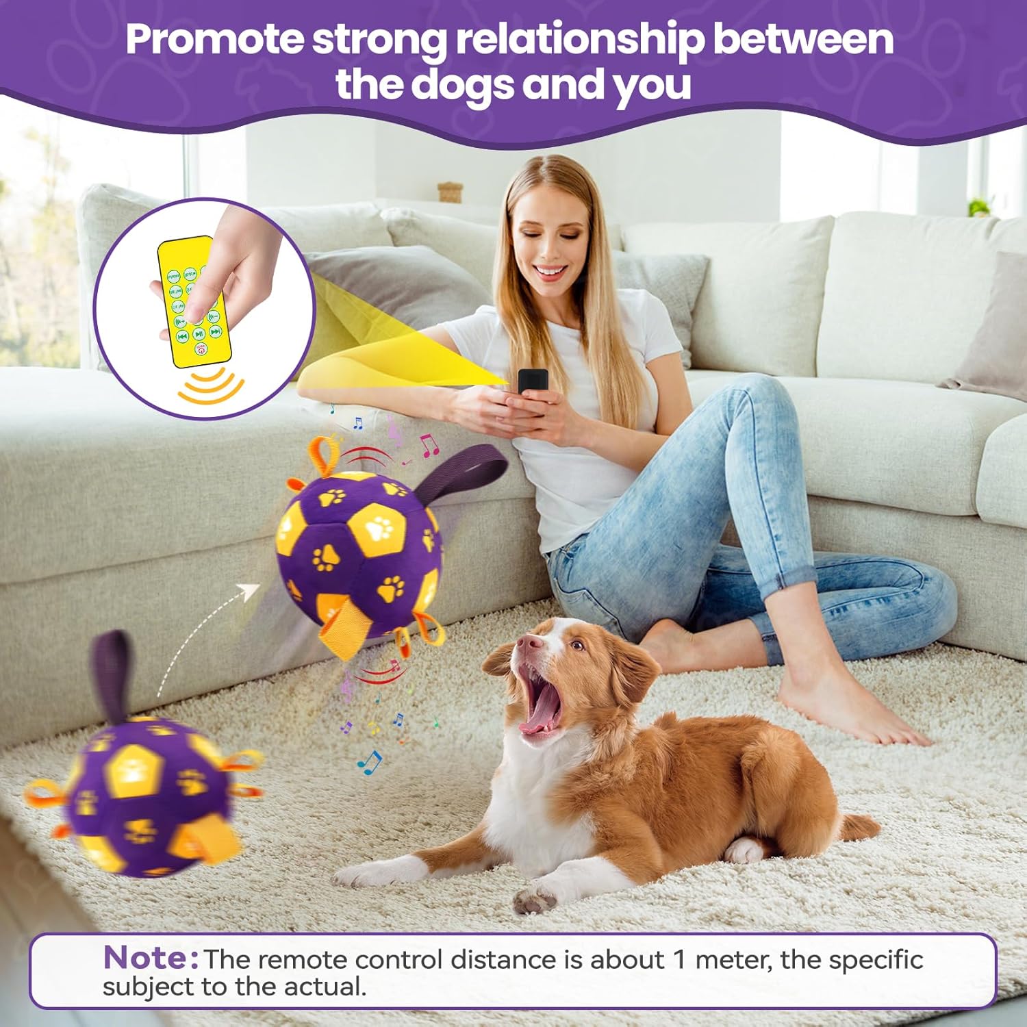QDAN Interactive Dog Toys Balls: Squeaky Dog Balls to Keep Them Busy, Remote Control, Rechargeable Pet Enrichment Toys for Boredom, Automatic Rolling Puppy Toy for Small Medium Pets(Purple)