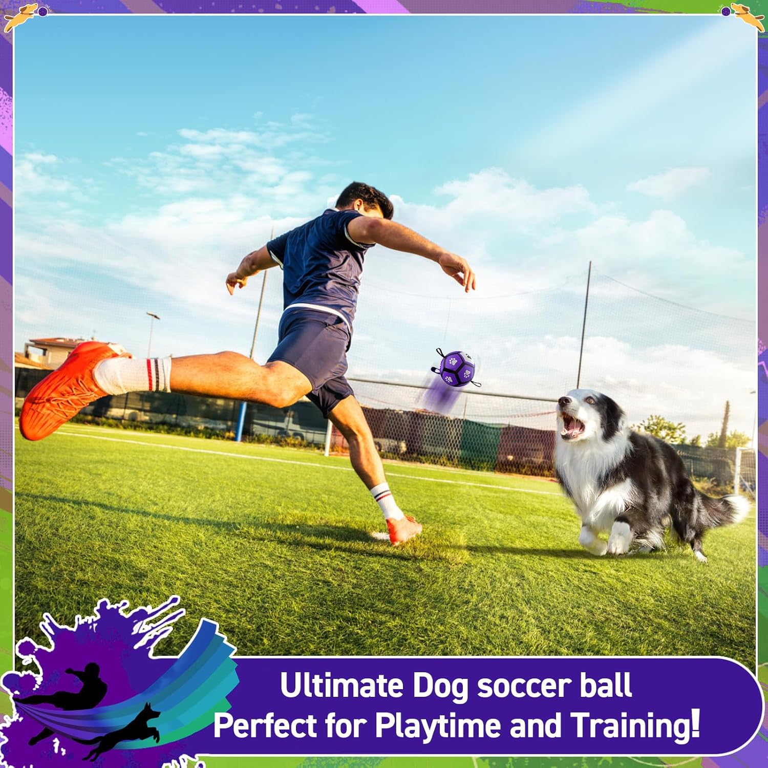 QDAN Dog Toys Soccer Balls: Interactive Dog Toys for Tug of War, Doggy Balls with Straps, Puppy Birthday Gifts, Durable Puppy Ball for Small（5 Inch）